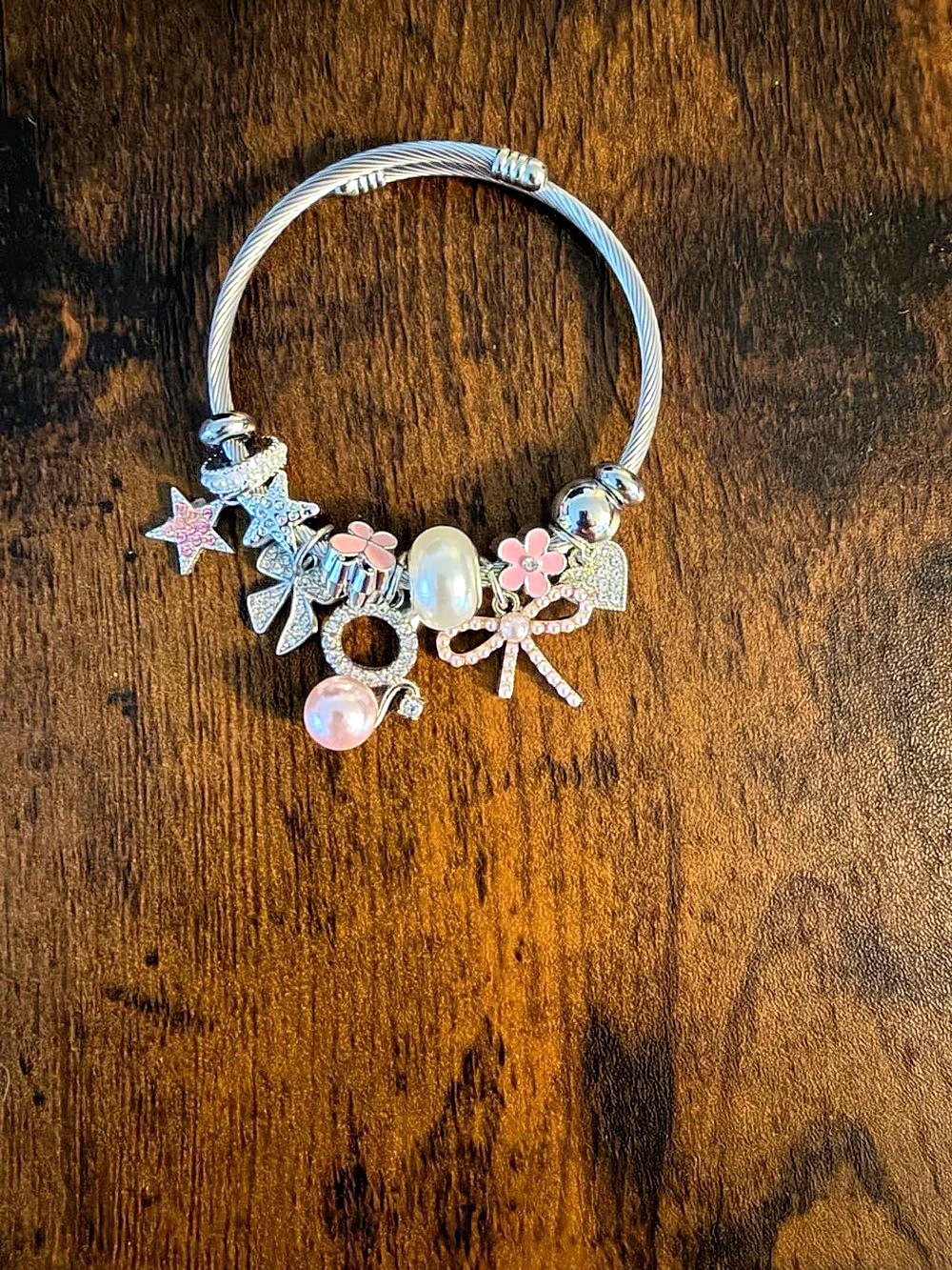 Charm Bangle in Silver & Pink Like New